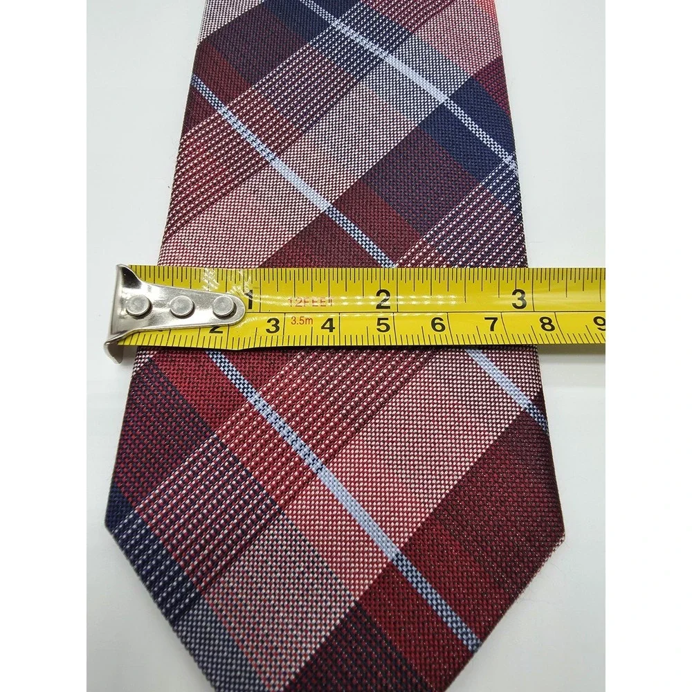 Pronto Uomo 100% Silk Red White Blue Plaid Men's Tie 58